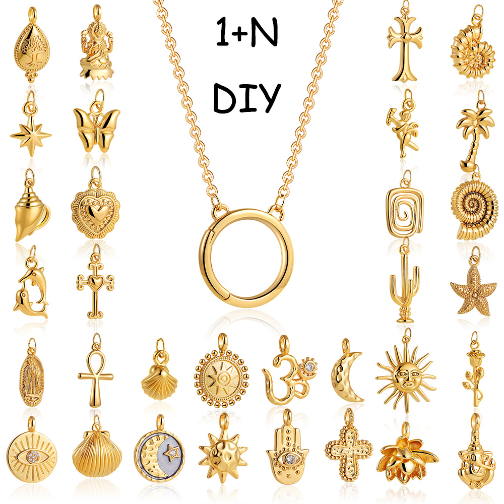 Charm Necklace Dainty - داينتي الشمس القمر ستار الصليب عيون