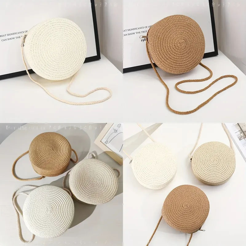 حقيبة كتف دائرية منسوجة من الر - مراجعة Women Accessories Bag وسعره