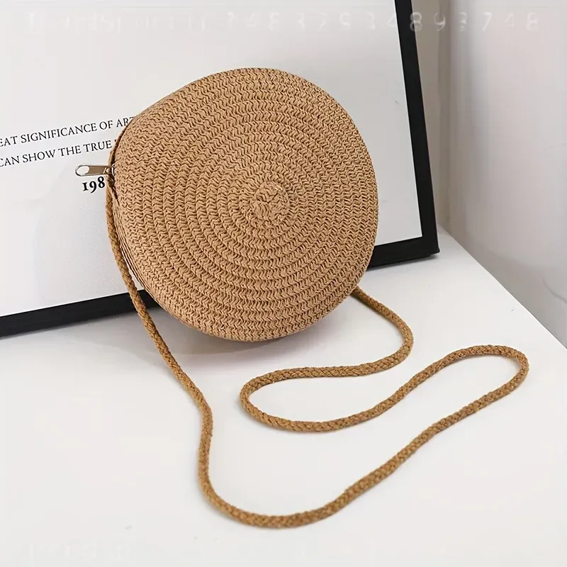 حقيبة كتف دائرية منسوجة من الر - مراجعة Women Accessories Bag وسعره