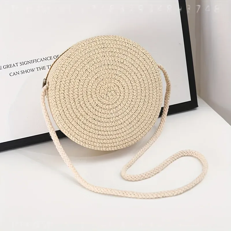 حقيبة كتف دائرية منسوجة من الر - مراجعة Women Accessories Bag وسعره